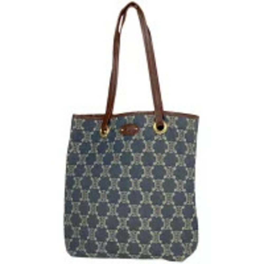 Celine Macadam Tote Bag Shoulder Denim Blue Brown